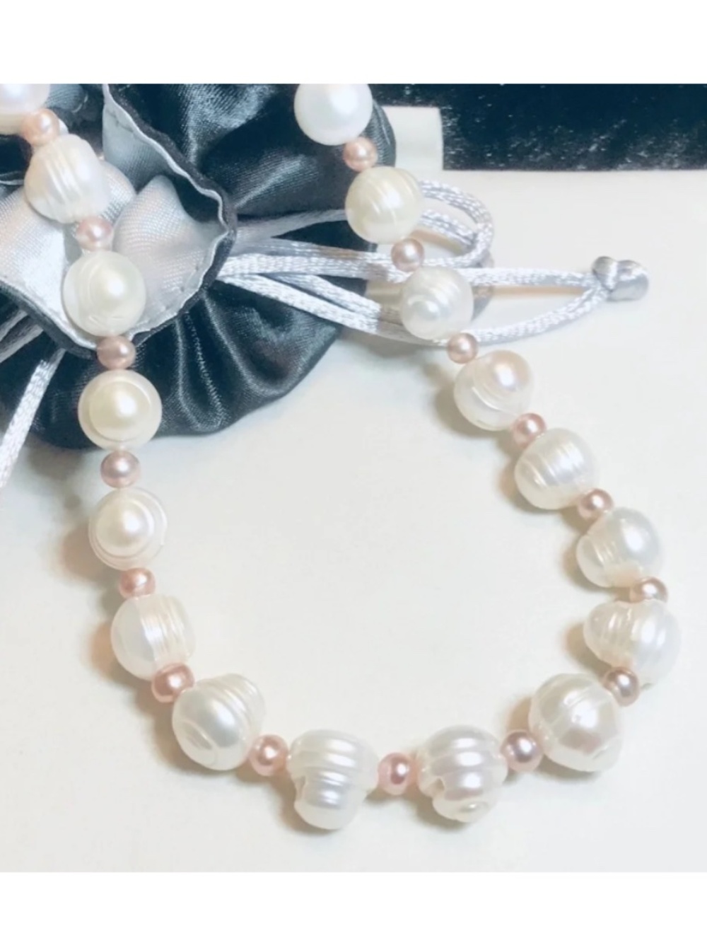 Vintage Madreperla Majorca Ringed Pearl Station Necklace 18" + 2" Extender